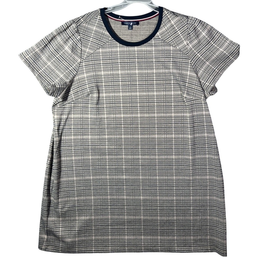 Tommy Hilfiger Women's 2X Plaid T-Shirt Dress Short Sleeve Ribbed Collar